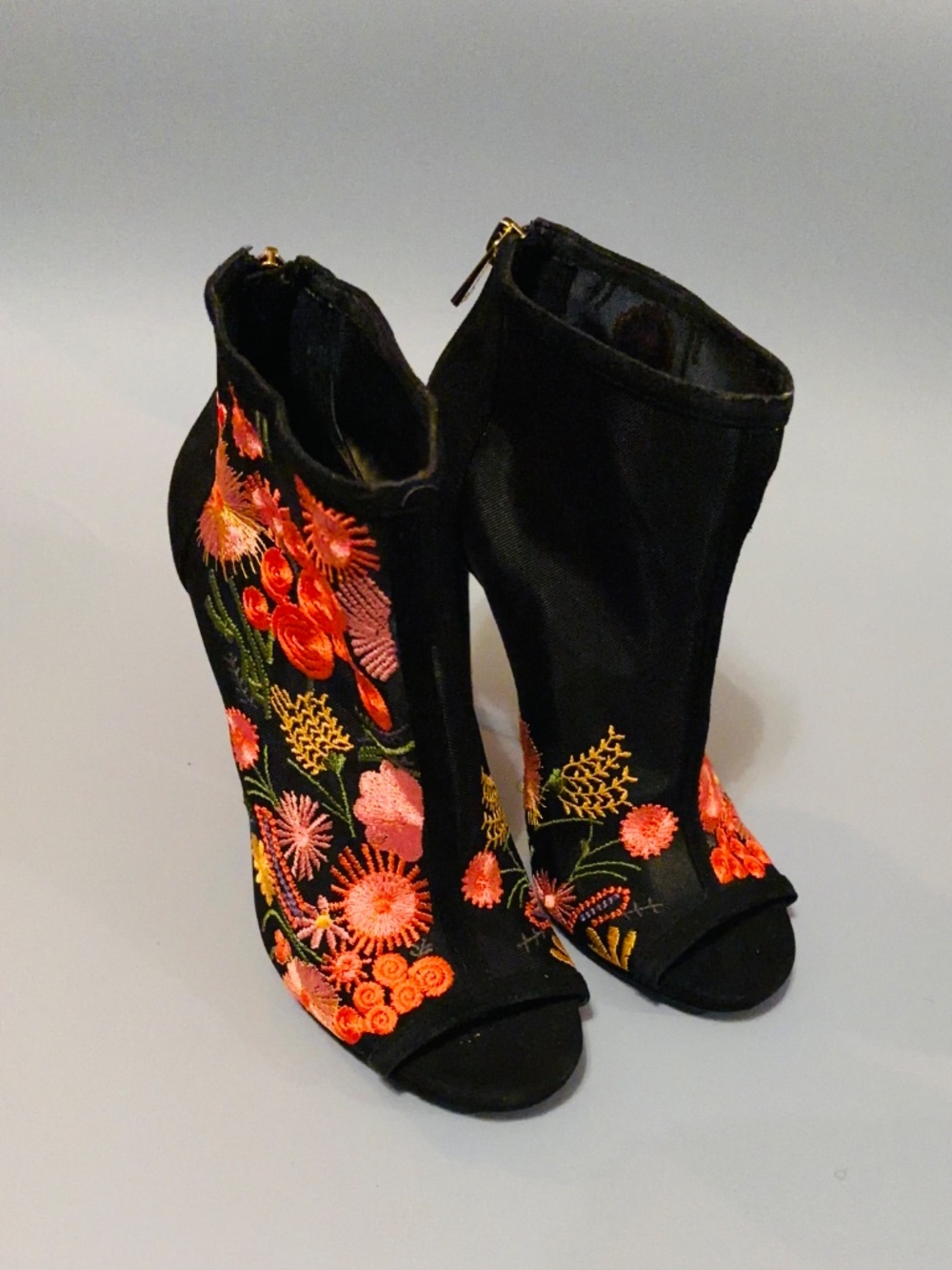 Jessica Simpson Black Floral Pump Peep ToeSz 6 1/2 Back Zip - Picture 3 of 9
